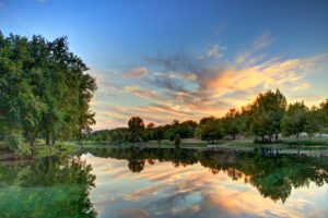 View of river at sunset on mo Ranch.